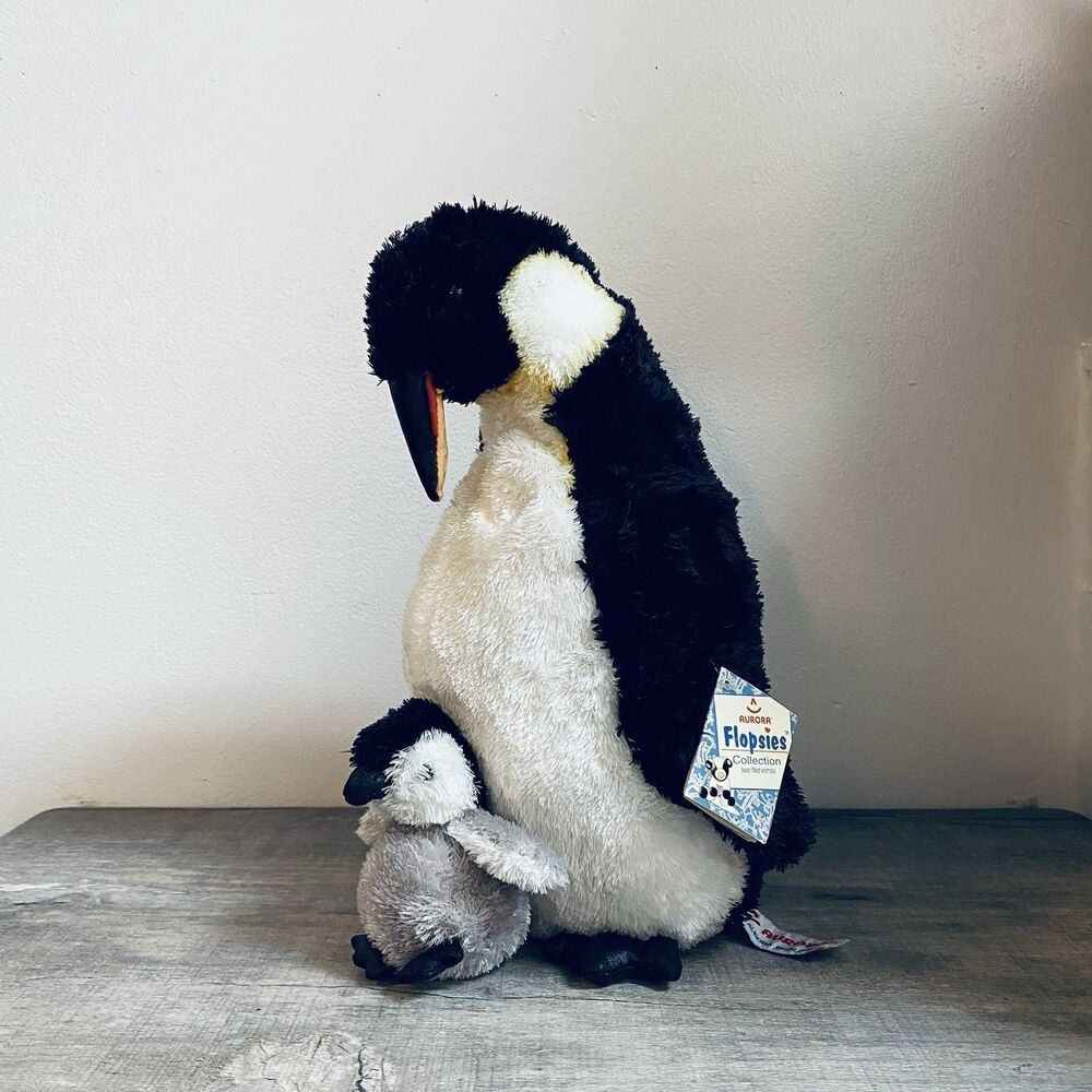 MIYONI AURORA Emperor Penguin & Baby Chick Plush Realistic Stuffed Animal 15"